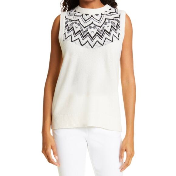 ATM Anthony Thomas Melillo Sweaters - ATM Anthony Thomas Melillo Fair Isle Wool Sleeveless Sweater Ivory/black - S